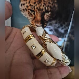 Vintage Cream and Gold Enamel Bangle Bracelet Set